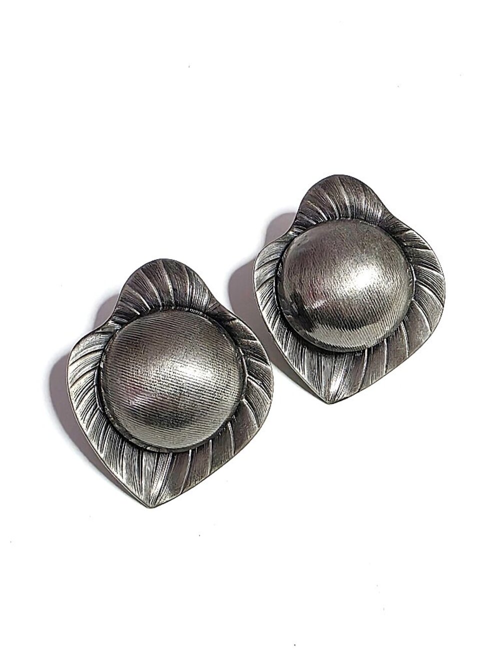 Pewter-tone leaf oversized clip on earrings
